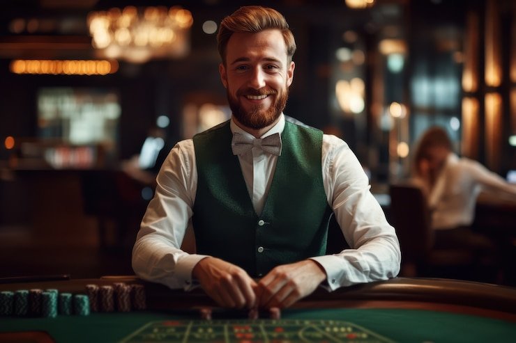 sekar4d slot Free Bet Blackjack table environment with multiple players and live action